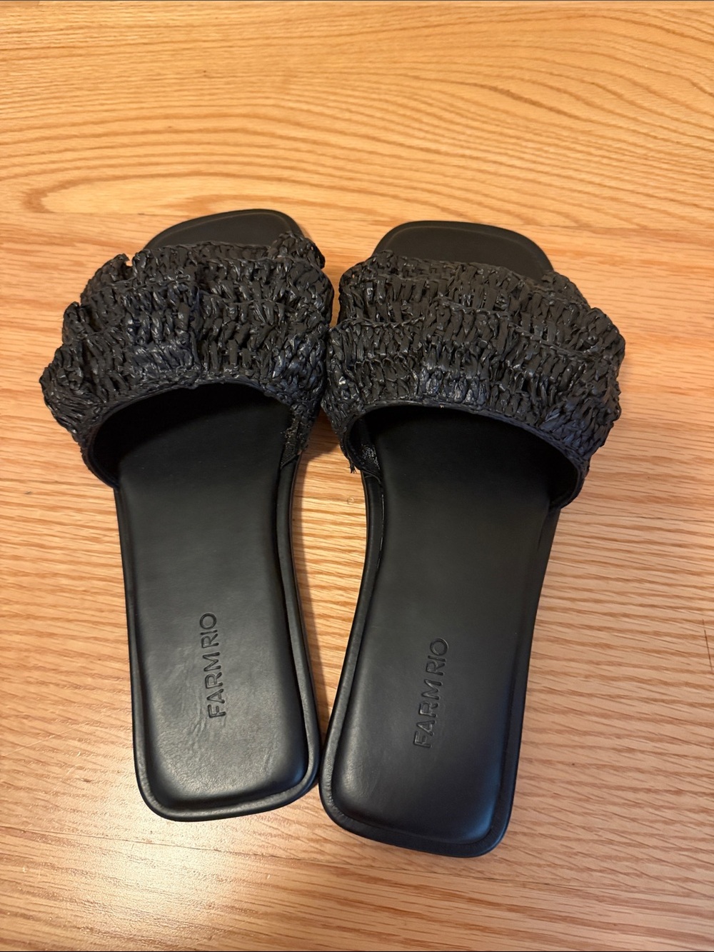 FARM Rio Black Ruffle Slip-On Sandals
